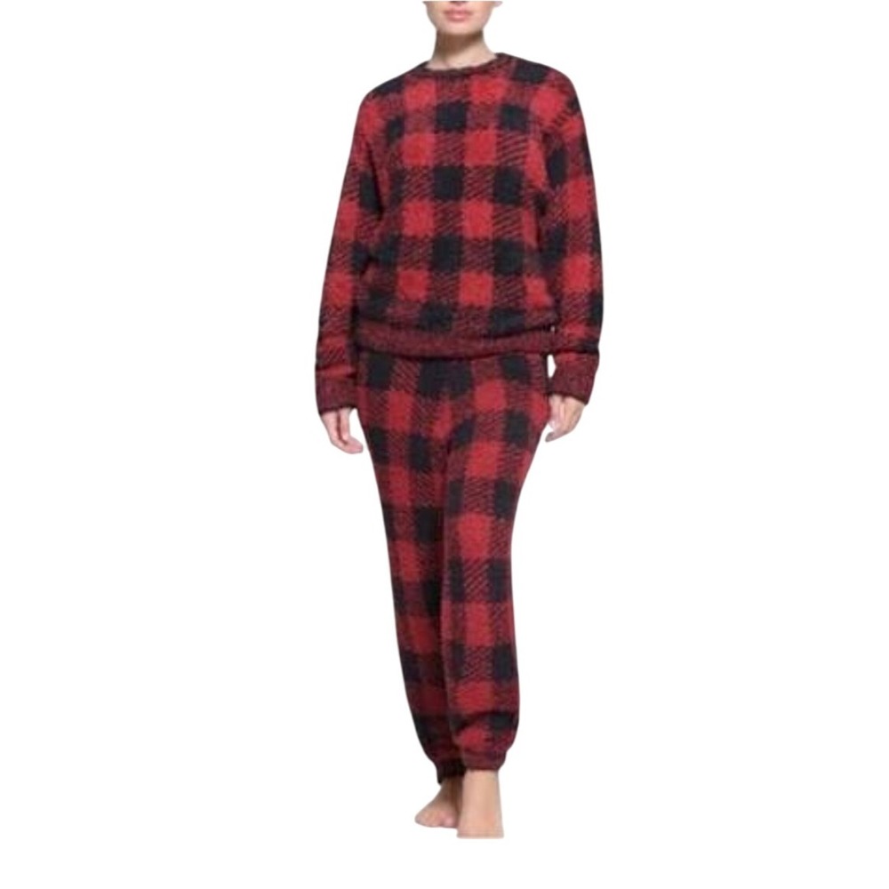 SKIMS Womens Red Black Buffalo Plaid Pajama Set Loungewear Soft Cozy‎ Sleepwear